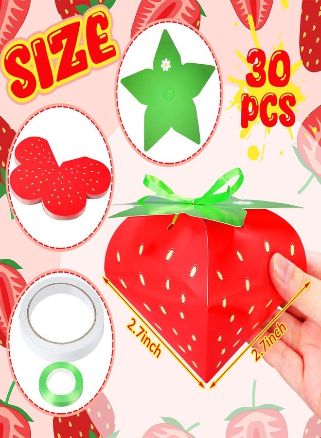 Fuyoooo 30 Pcs Strawberry Party Favor Treat Boxes Strawberry Birthday Party Gift Boxes for Girls Kids Sweet Fruit Candy Box with Ribbon for Birthday Decoration Baby Shower Supplies(Red) - Image 2